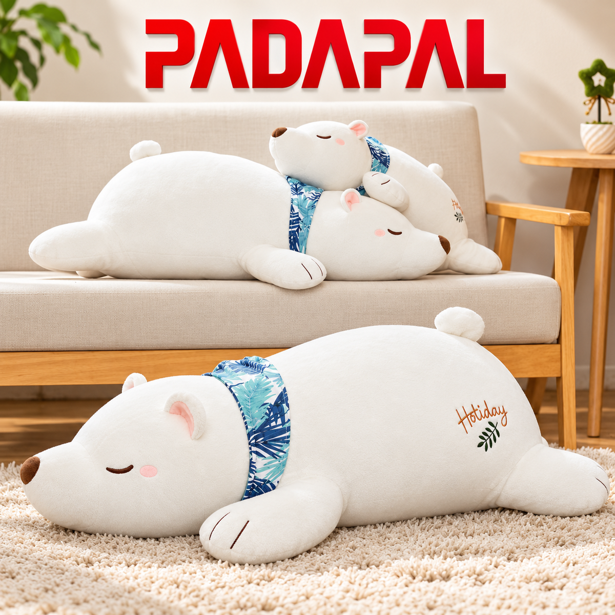 40-Inch Large Sleeping Polar Bear Plush – Ultra Soft & Cuddly Body Pillow.