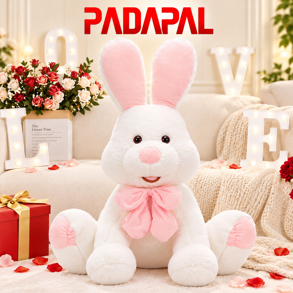 40-Inch Large Soft Bunny Plush – Pink Bow Rabbit Stuffed Animal.