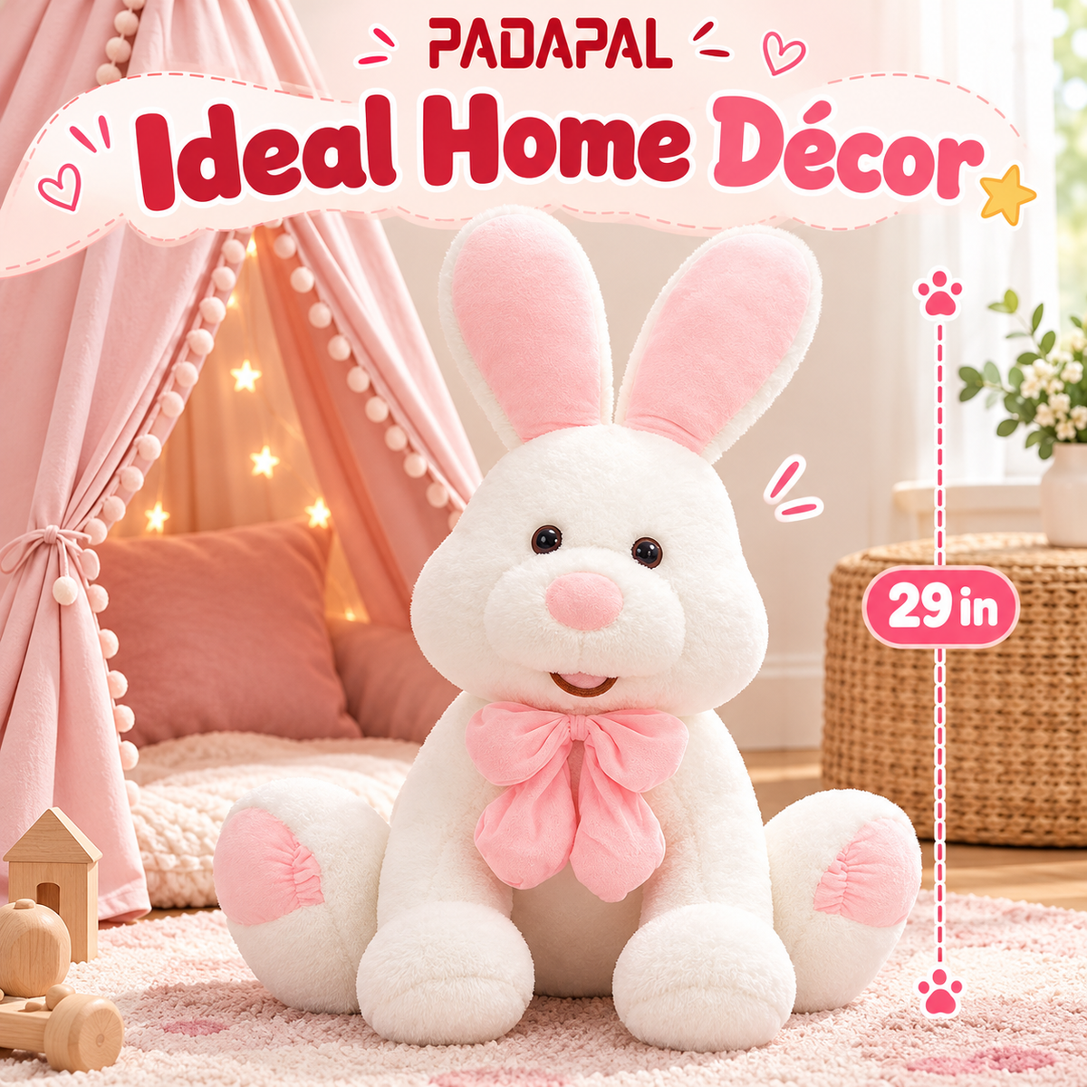 40-Inch Large Soft Bunny Plush – Pink Bow Rabbit Stuffed Animal.