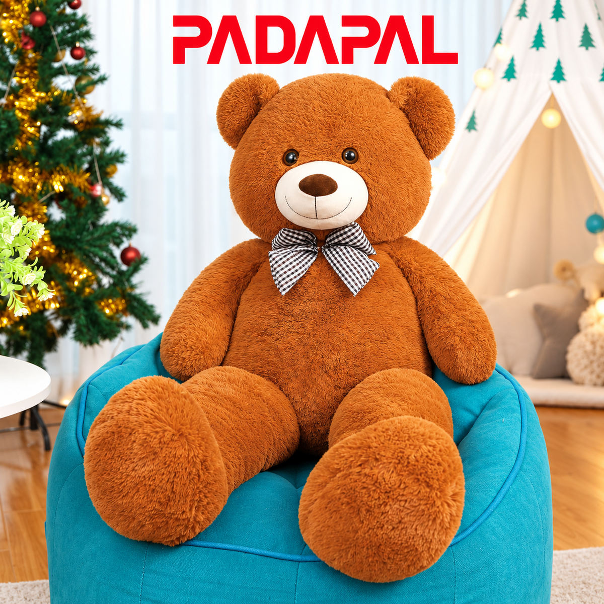 Giant 71-Inch Teddy Bear Plush | Ultra Soft 6-Foot Brown Stuffed Teddy Bear with Bow Tie.