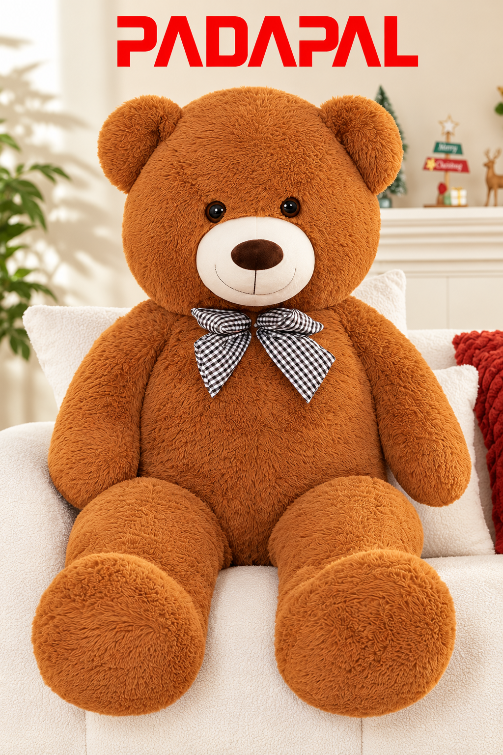 Giant 71-Inch Teddy Bear Plush | Ultra Soft 6-Foot Brown Stuffed Teddy Bear with Bow Tie.