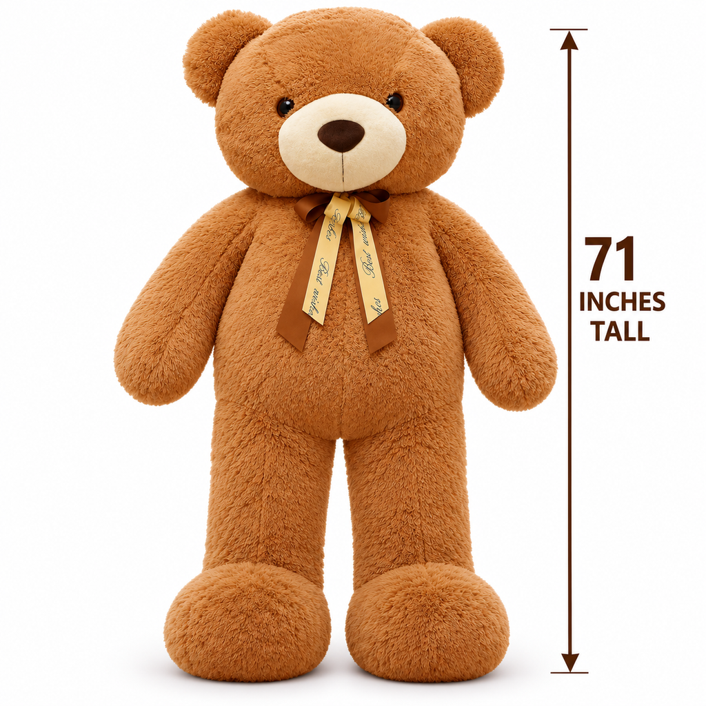 Giant 71-Inch Teddy Bear Plush | Ultra Soft 6-Foot Brown Stuffed Teddy Bear with Bow Tie.