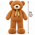 Giant 71-Inch Teddy Bear Plush | Ultra Soft 6-Foot Brown Stuffed Teddy Bear with Bow Tie.