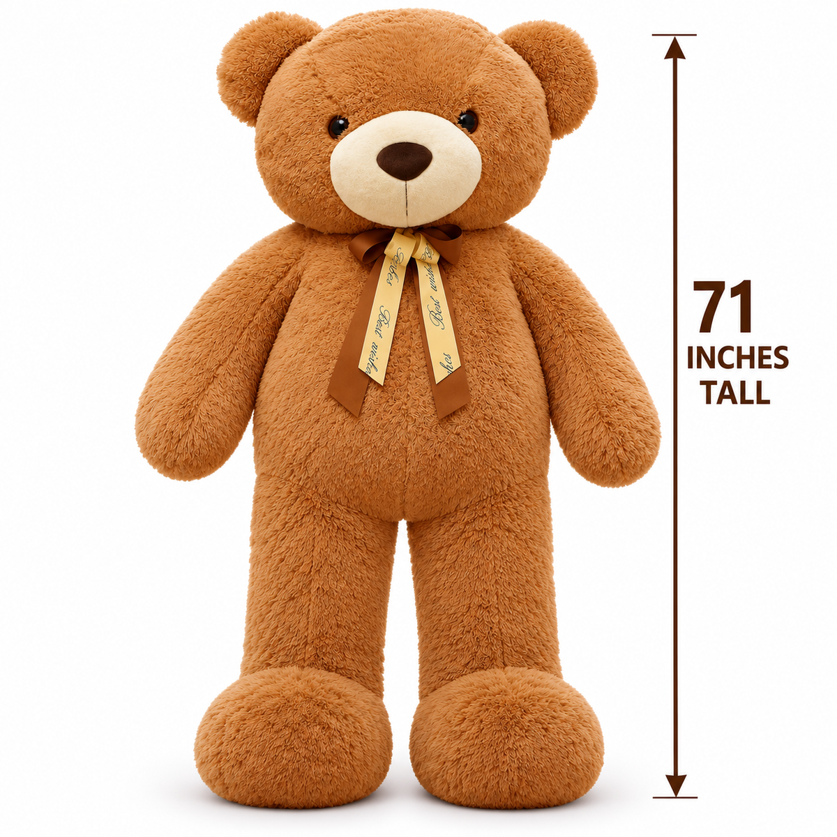 Giant 71-Inch Teddy Bear Plush | Ultra Soft 6-Foot Brown Stuffed Teddy Bear with Bow Tie.